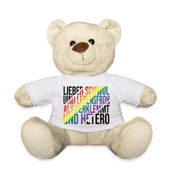 Lieber Schwul Und Lebensfroh - Lustiger Gay Spruch - Teddy - Weiß - Vorne