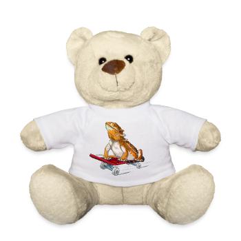 Bearded Dragon On A Skateboard - Teddy Bear - white - Front