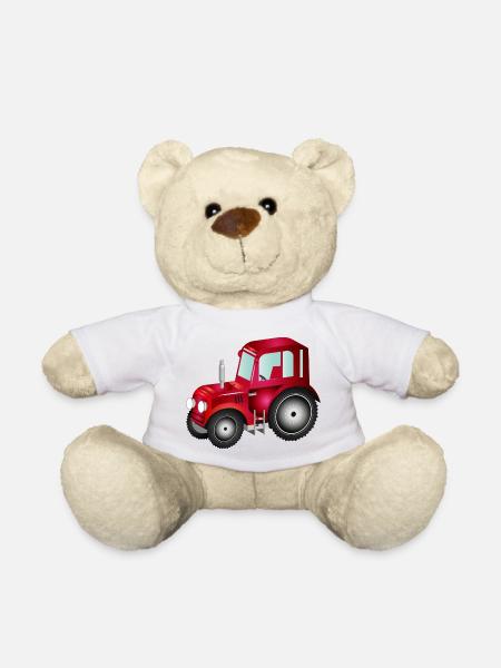 roter 3D Traktor für Trecker und Bauernhof Fans - Teddy - Weiß