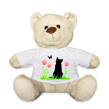 Frühlingsdesign - Katze, Tulpen, Schmetterling - Teddy - Weiß - Vorne