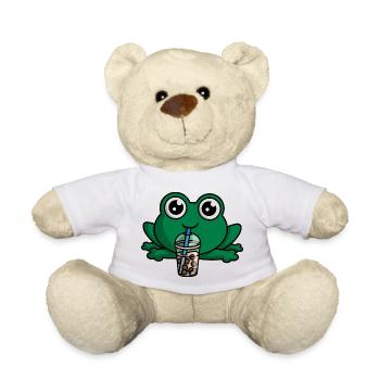 Bubble Boba Tea Drinking Frog Anime Kawaii Toad - Teddy Bear - white - Front