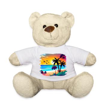 Summer Sunset Beach Watercolor - Teddy Bear - white - Front