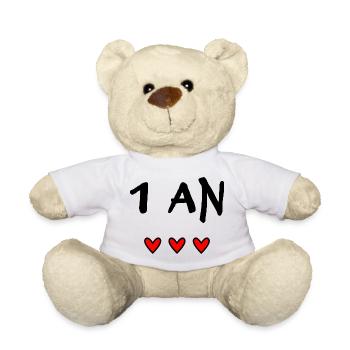 1. 1 YEAR. 1ST ANNIVERSARY. BIRTHDAY 1 YEAR - Teddy Bear - white - Front