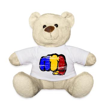 Roumanie drapeau main poing utilisé - Nounours - blanc - Devant