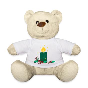 Christmas candle and holly berry - Teddy Bear - white - Front