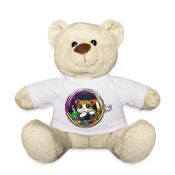 Kitten in a Cup: Adorable Cat Tee - Teddy Bear - white - Front