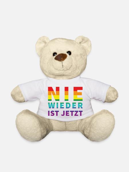 Nie wieder ist jetzt! Schriftzug Pride Flagge - Teddy - Weiß