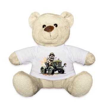 Paysan énervé sur son tracteur - Nounours - blanc - Devant