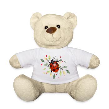 red glowing ladybug with green leaves - Teddy Bear - white - Front