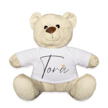 Princess Tora Crown Shirt – Name with letter T - Teddy Bear - white - Front