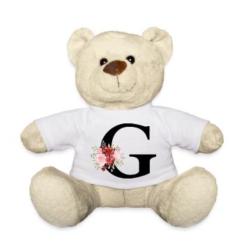 Lettre g floral rouge - Nounours - blanc - Devant