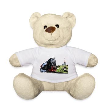 Steam locomotive on the Brocken in the Harz Mountains - Teddy Bear - white - Front