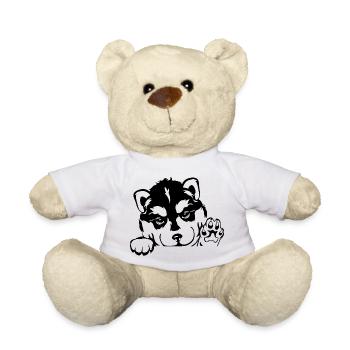 Outlined waving husky puppy - Teddy Bear - white - Front