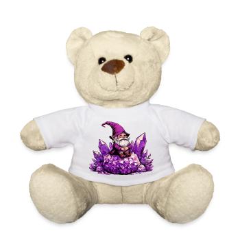 Gnome sitting on an Amethyst Crystal - Teddy Bear - white - Front