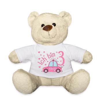 Voiture de police J’ai 3 ans Anniversaire Rose - Nounours - blanc - Devant