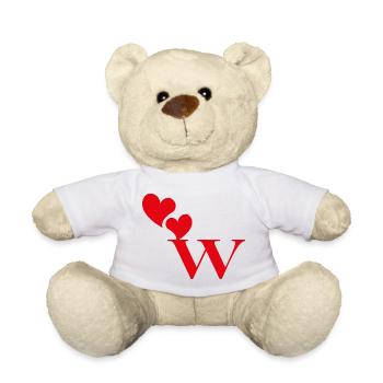 Buchstabe w Rotes Herz - Teddy - Weiß - Vorne