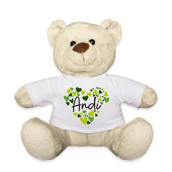 I love Andi hearts in green - Teddy Bear - white - Front
