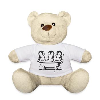 Happy penguins in the bathtub in the stencil sti - Teddy Bear - white - Front