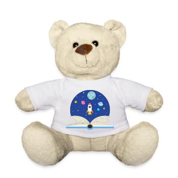Open Book with Space Scene, Imagination and Advent - Teddy Bear - white - Front