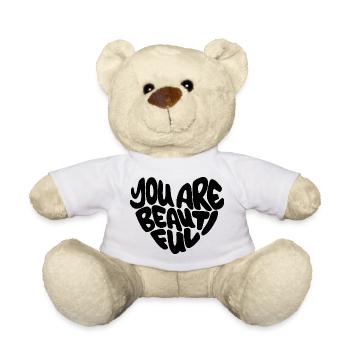 you are beautiful - Lettering / schwarz herzform - Teddy - Weiß - Vorne
