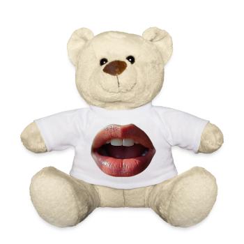 Close Lips: Kiss Motif - Teddy Bear - white - Front