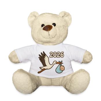 Storch mit Findelkind im Schnabel 2026 - Teddy - Weiß - Vorne