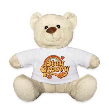 Stay Groovy – Retro Vibes mit Regenbogen & Blumen - Teddy - Weiß - Vorne