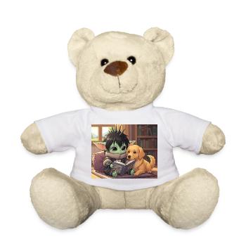 Little Goblin with Dog and Comic Book - Teddy Bear - white - Front