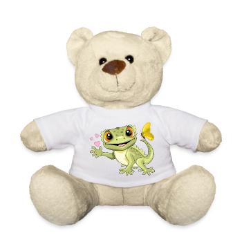 Gecko souriant drôle avec papillon et coeurs - Nounours - blanc - Devant