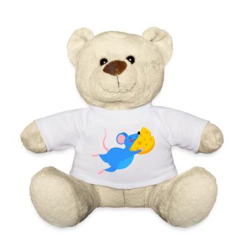 Souris bleue heureuse et fromage jaune - Nounours - blanc - Devant
