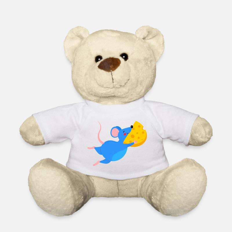 Fröhliche blaue Maus & gelber Käse - Teddy - Weiß