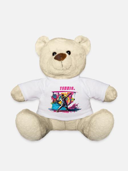 Tennis Neon Vintage Print Tennis Player - Teddy Bear - white