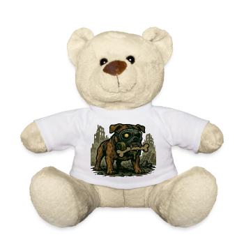 Gasmaske Bulldogge in Ruinenstadt - Teddy - Weiß - Vorne