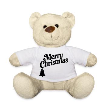 Merry Christmas mit einzelner Weihnachtsglocke - Teddy - Weiß - Vorne