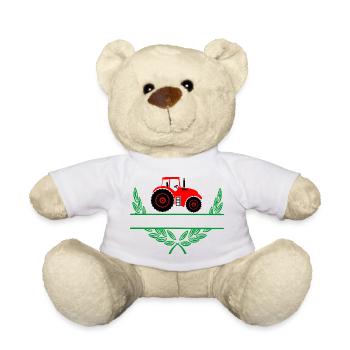 Roter Traktor mit Namensraum - Teddy - Weiß - Vorne