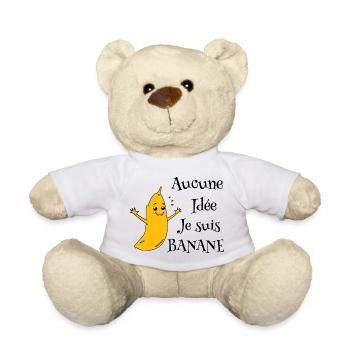 Bananen-Maskottchen auf schwarzem Hintergrund - Teddy - Weiß - Vorne