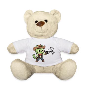 Green Cowboy Cat with Pistol - Teddy Bear - white - Front