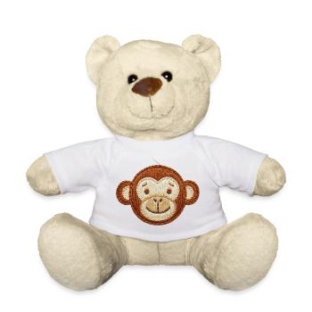 Embroidered cute monkey head playful animal(printed) - Teddy Bear - white - Front