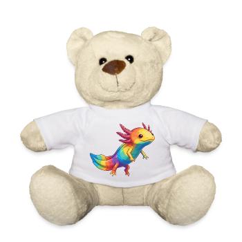 Farbenfrohes Axolotl-Regenbogen-Pop-Art-Aquarell - Teddy - Weiß - Vorne