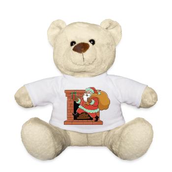 Santa Claus enters fireplace gift night tree deer - Teddy Bear - white - Front