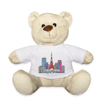 Tokyo City Skyline Tokyo Tower Retro Badge Art - Teddy Bear - white - Front