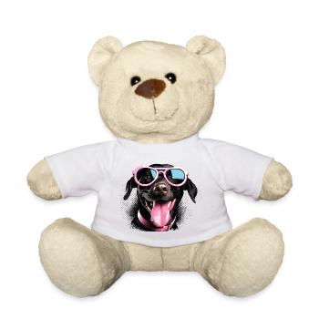 Motif rétro canin – Lunettes de soleil roses, demi-teinte - Nounours - blanc - Devant