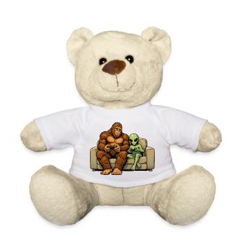 Bigfoot Alien Plays Video Game Gaming Sasquatch - Teddy Bear - white - Front