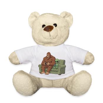 Bigfoot Alien Plays Video Game Gaming Sasquatch - Teddy Bear - white - Front