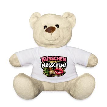 Küsschen aufs Nüsschen – Frecher Kuss Spruch - Teddy - Weiß - Vorne