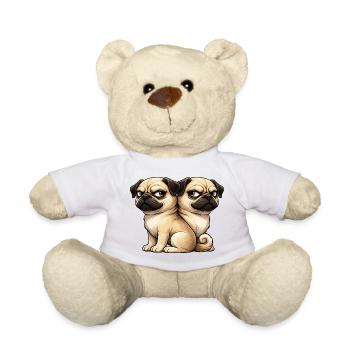 Amis de dessin animé mignons Carlins Jumeaux d’amitié - Nounours - blanc - Devant