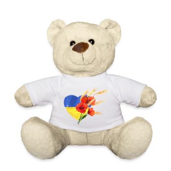 Herz der Ukraine - Mohnblumen & Goldener Weizen - Teddy - Weiß - Vorne