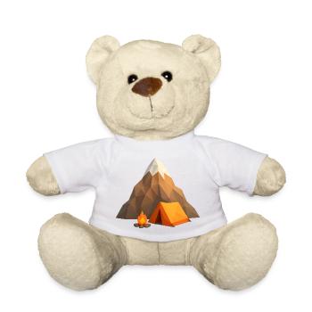 Low-poly mountain camp with tent and fire - Teddy Bear - white - Front
