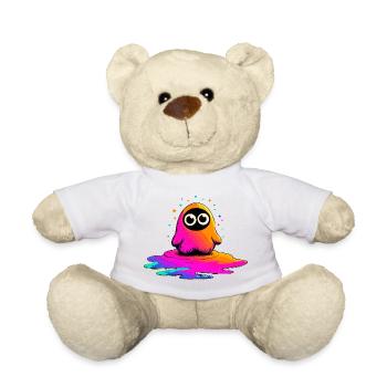 Neon figure on splashes of paint - Teddy Bear - white - Front