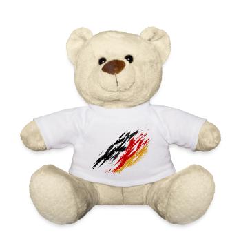 Deutschland Fan Shirt – Schwarz Rot Gold Brush  - Teddy - Weiß - Vorne